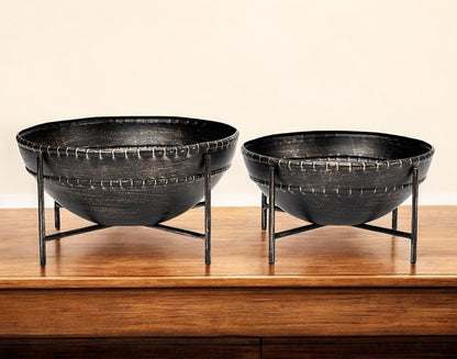 Set of Two Black Metal Decorative Bowl
