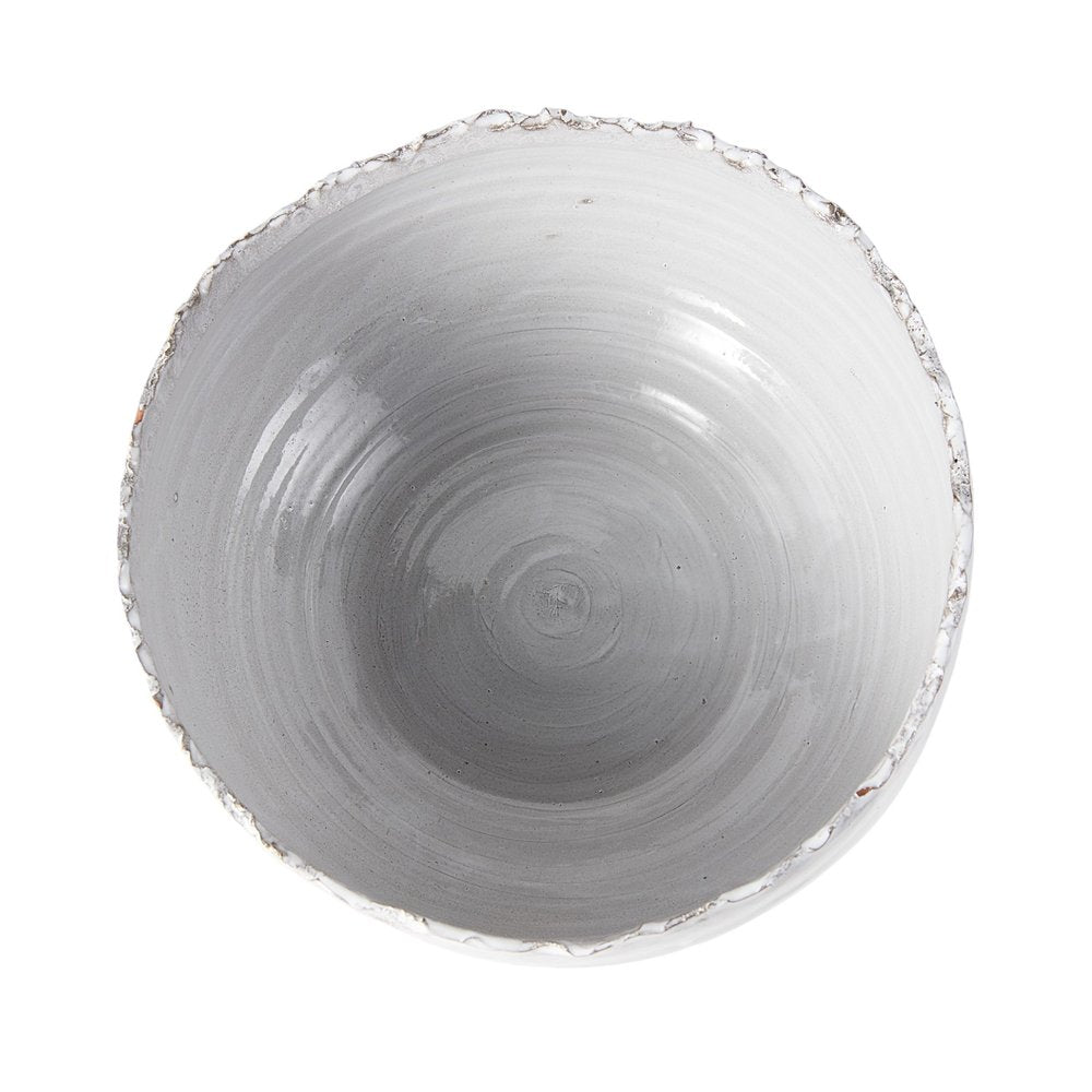 13" White Ceramic Torn Edge Round Centerpiece Bowl