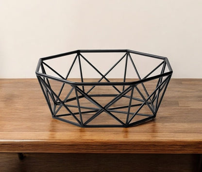 17" Black Metal Geometric Decorative Bowl