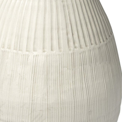 21" White Striped Ceramic Cylinder Floor Vase