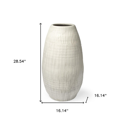 White Embossed Stripes Ceramic Vase