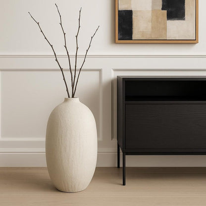 32" White Cylinder Ceramic Floor Vase