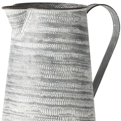 11" Gray and White Abstract Metal Jug Vase