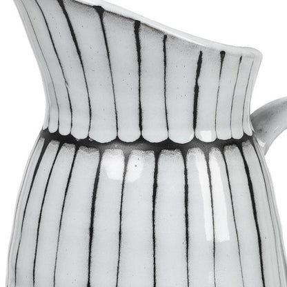 13" Black And White Ceramic Cylinder Jug Vase With Sculptural Details