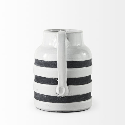 7" Rustic White And Blue Stripe Ceramic Jug