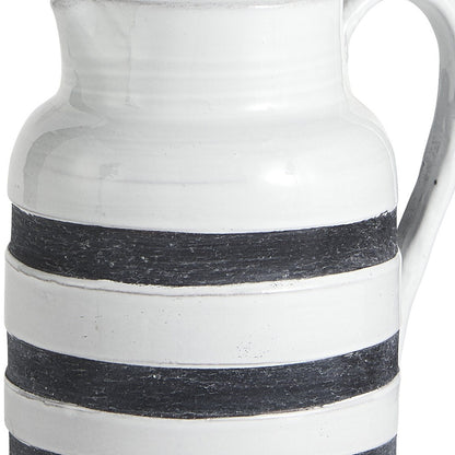 9" Rustic White And Blue Stripe Ceramic Jug