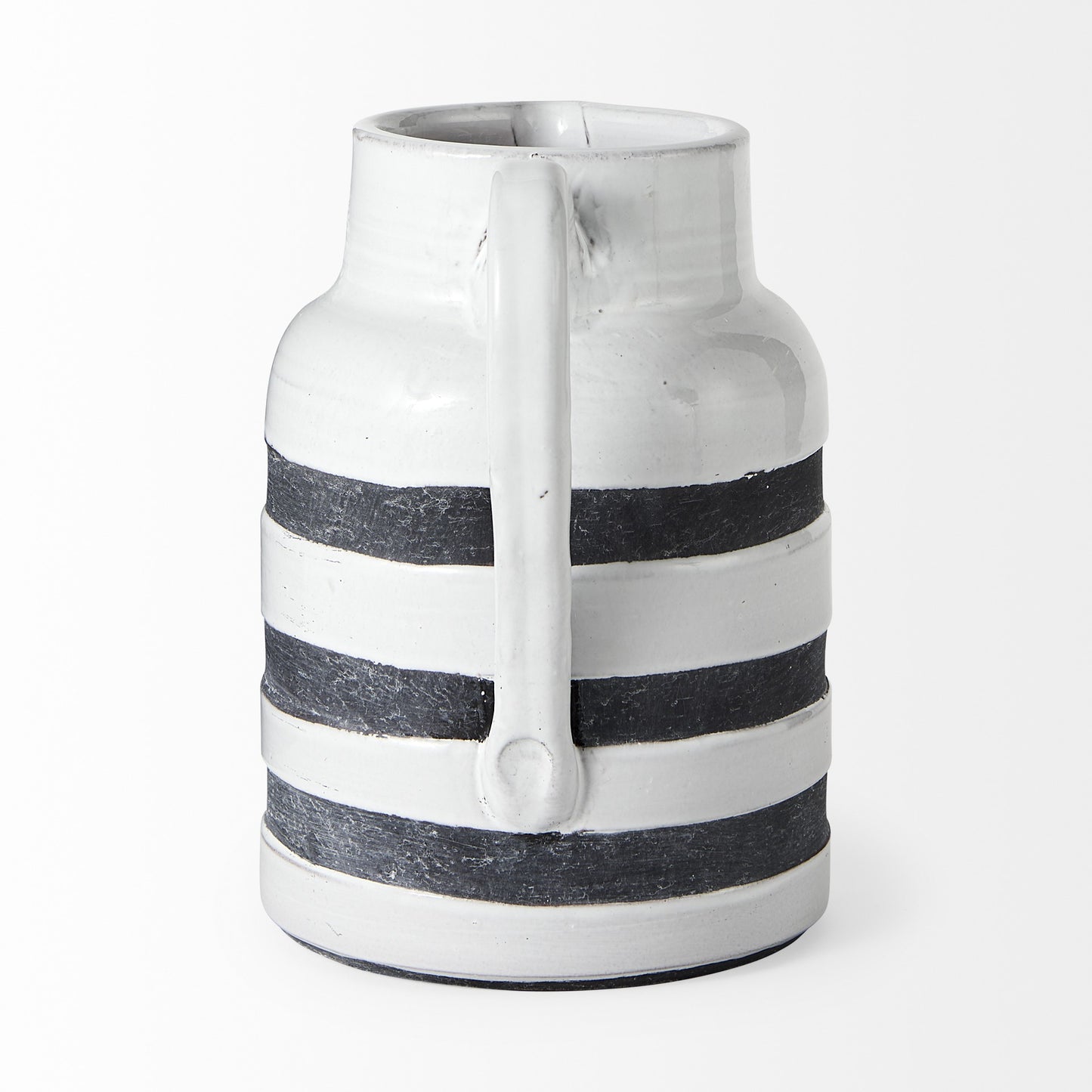 9" Rustic White And Blue Stripe Ceramic Jug