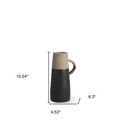 10" Black And Natural Color Block Cylinder Ceramic Jug Vase