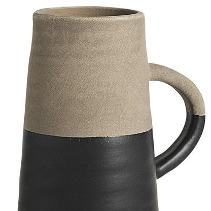 10" Black And Natural Color Block Cylinder Ceramic Jug Vase