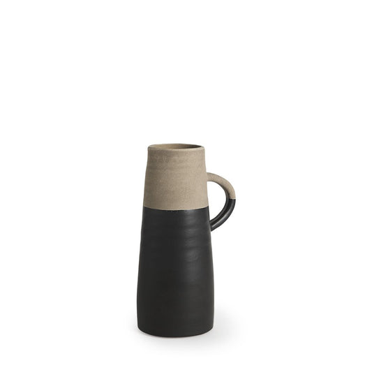 10" Black And Natural Color Block Cylinder Ceramic Jug Vase