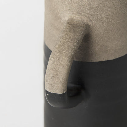 10" Black And Natural Color Block Cylinder Ceramic Jug Vase