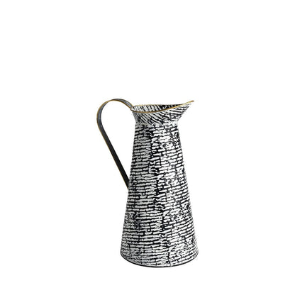 14" Black And White Abstract Cylinder Metal Jug Vase