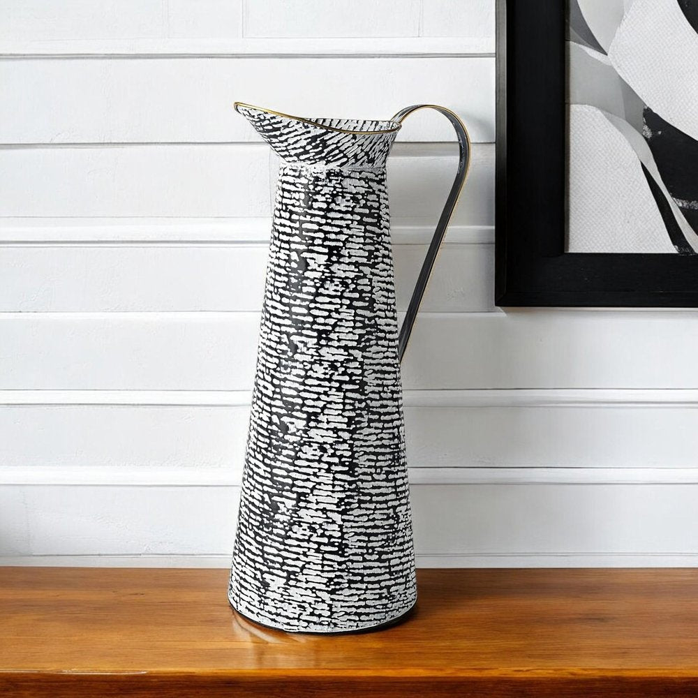 20" Black And White Cylinder Metal Urns Jars