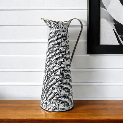 20" Black And White Cylinder Metal Urns Jars