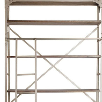 Brown Nickel and Solid Wood Six Tier Bookcase with Four Drawers