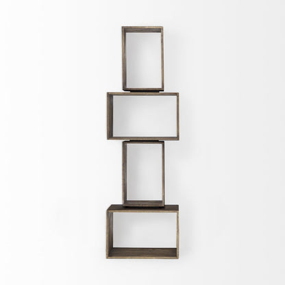 Set of Two Brown Solid and Manufactured Wood Two Tier Floating Bookcase