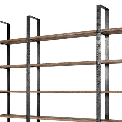 Brown Iron and Solid Wood Six Tier Bookcase