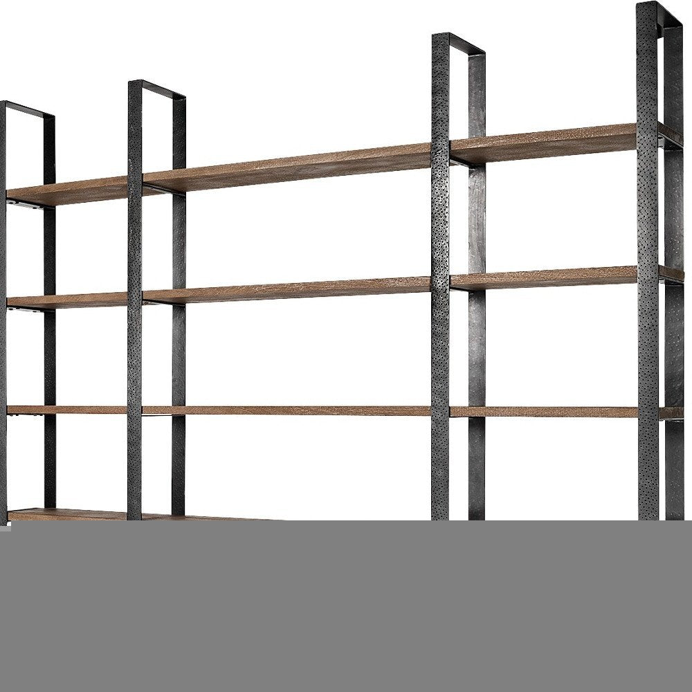 Brown Iron and Solid Wood Six Tier Bookcase