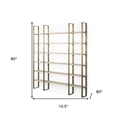 Natural Iron and Solid Wood Six Tier Bookcase