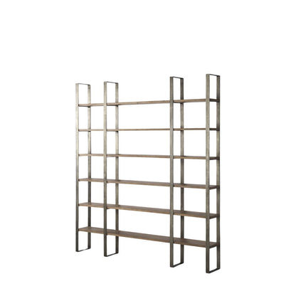 Natural Iron and Solid Wood Six Tier Bookcase