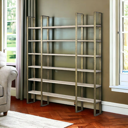 Natural Iron and Solid Wood Six Tier Bookcase