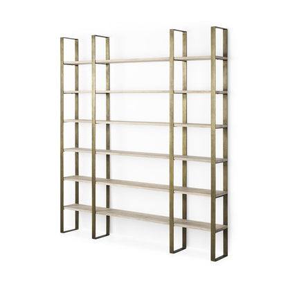Natural Iron and Solid Wood Six Tier Bookcase