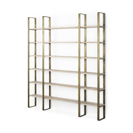 Natural Iron and Solid Wood Six Tier Bookcase