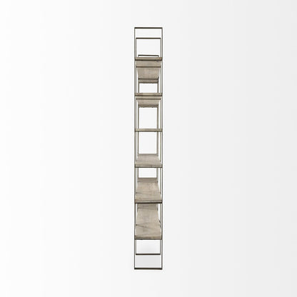 Natural Iron and Solid Wood Six Tier Bookcase