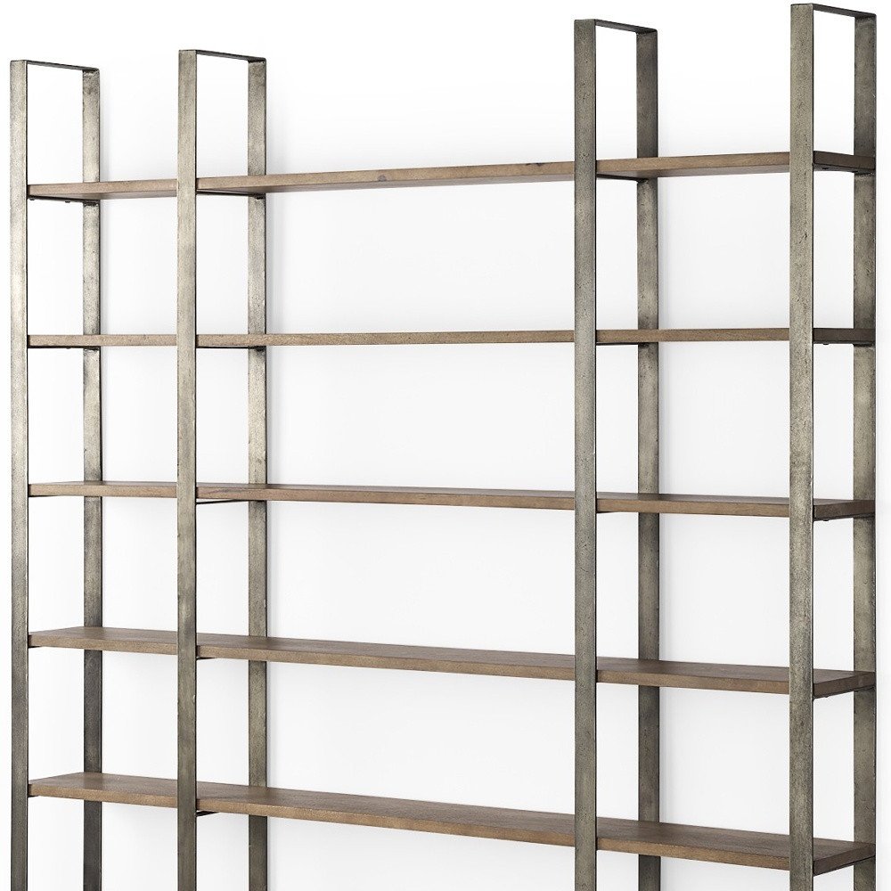 Brown Nickel and Solid Wood Six Tier Bookcase
