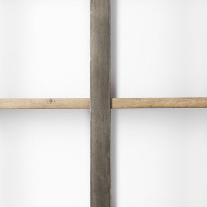 Brown Nickel and Solid Wood Six Tier Bookcase