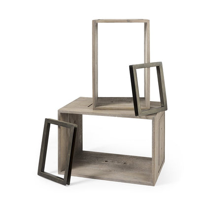 Set of Two Brown Solid and Manufactured Wood Two Tier Floating Bookcase