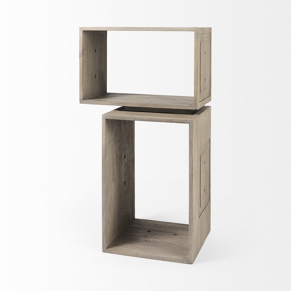 Set of Two Brown Solid and Manufactured Wood Two Tier Floating Bookcase