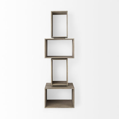 Set of Two Brown Solid and Manufactured Wood Two Tier Floating Bookcase