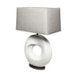 27" White Geometric Table Lamp With Gray Shade
