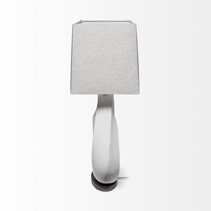 27" White Geometric Table Lamp With Gray Shade