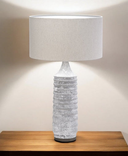 31" Gray Lamp Base LED With Beige Shade