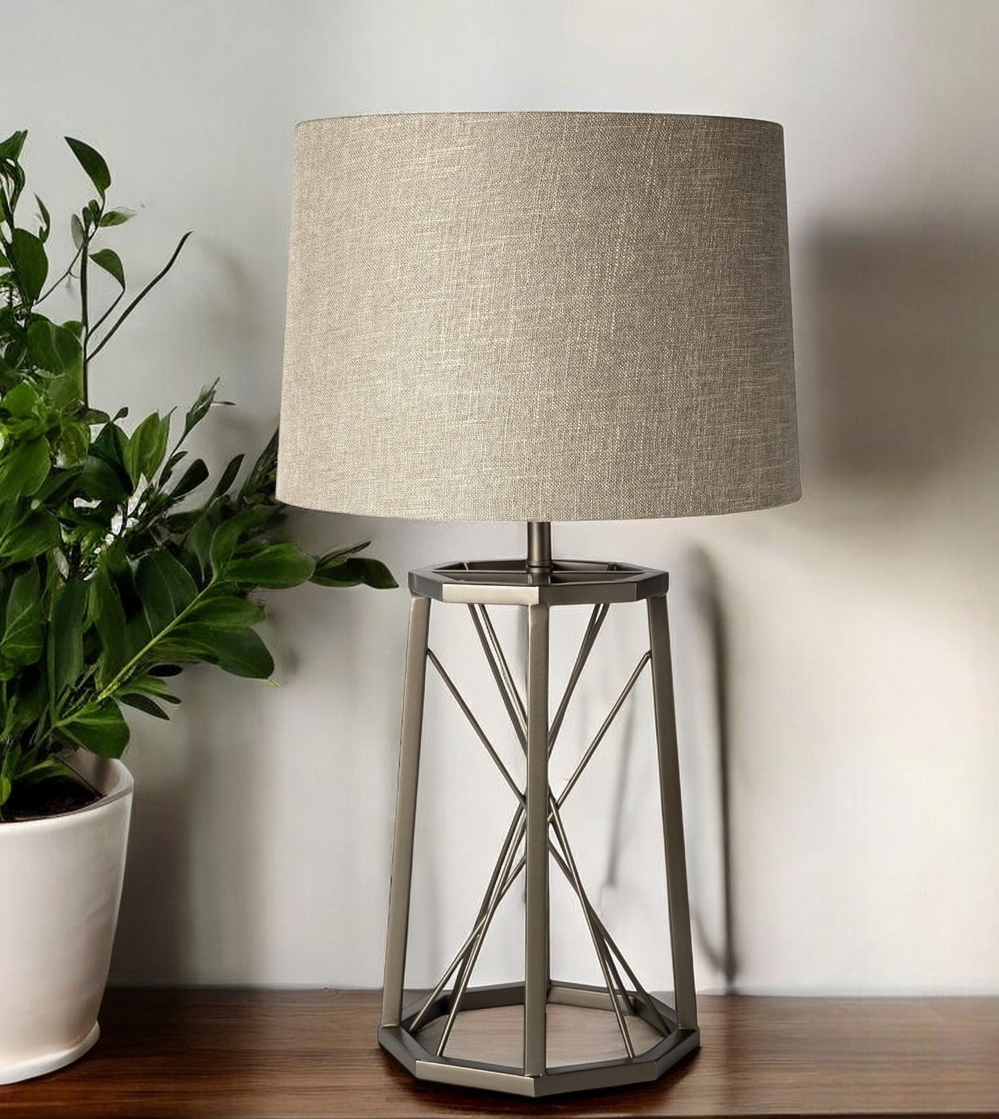 29" Bronze Lamp Base LED With Beige Shade
