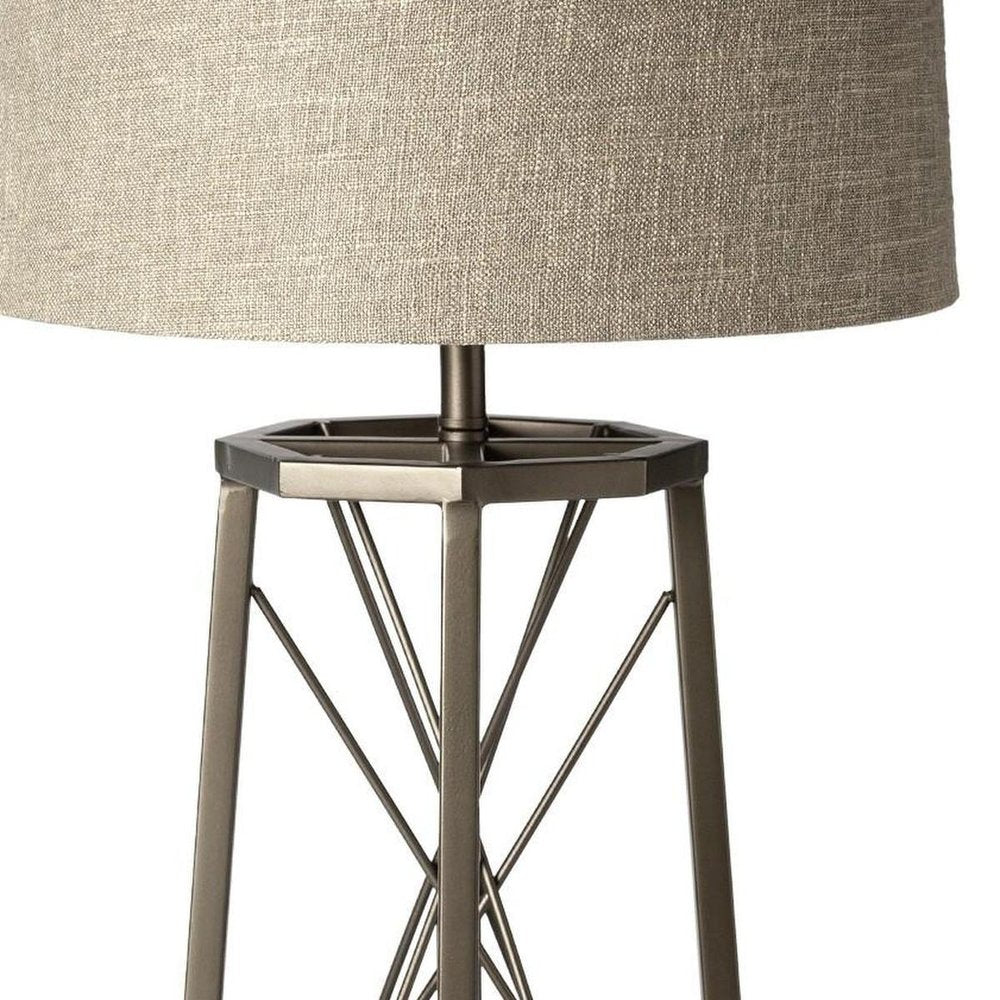 29" Bronze Lamp Base LED With Beige Shade