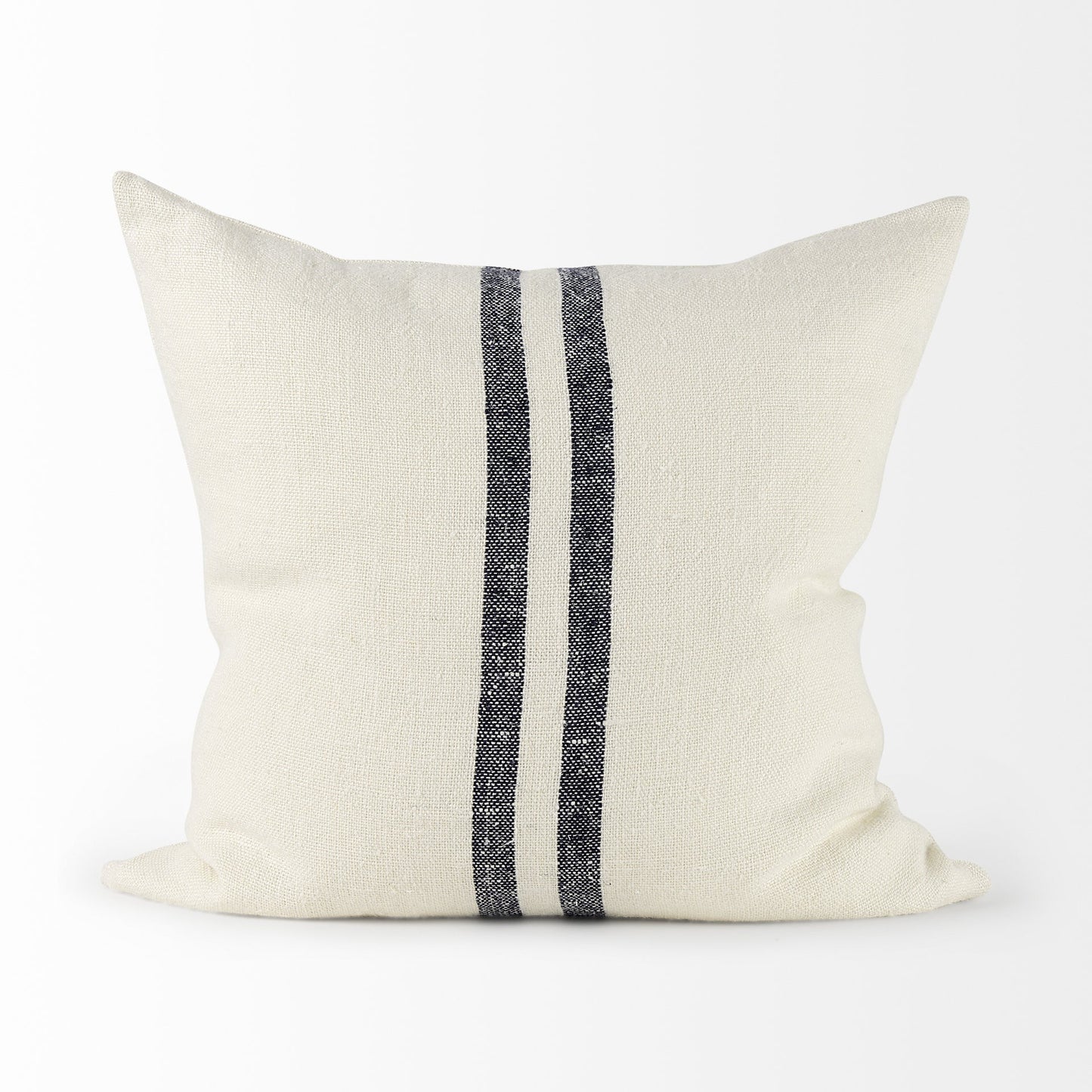 22" Beige And Central Blue Stripes Square Accent Pillow Cover