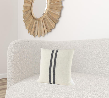 Beige And Central Blue Stripes Square Accent Pillow Cover