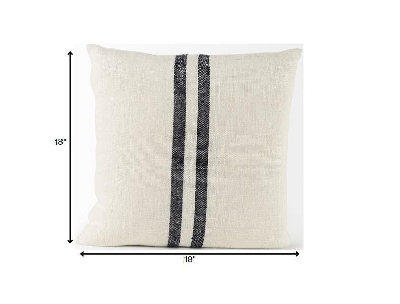 Beige And Central Blue Stripes Square Accent Pillow Cover