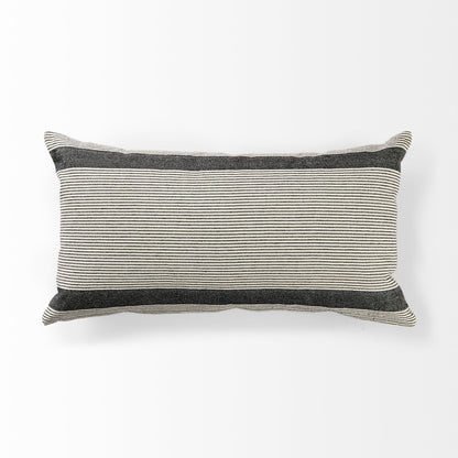 Cream And Gray Striped Lumbar Accent Pillow Cover