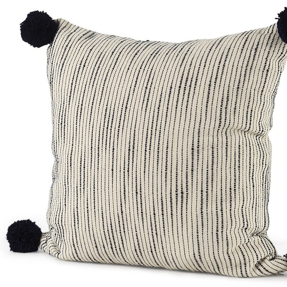 Beige And Midnight Pom Pom Square Accent Pillow Cover