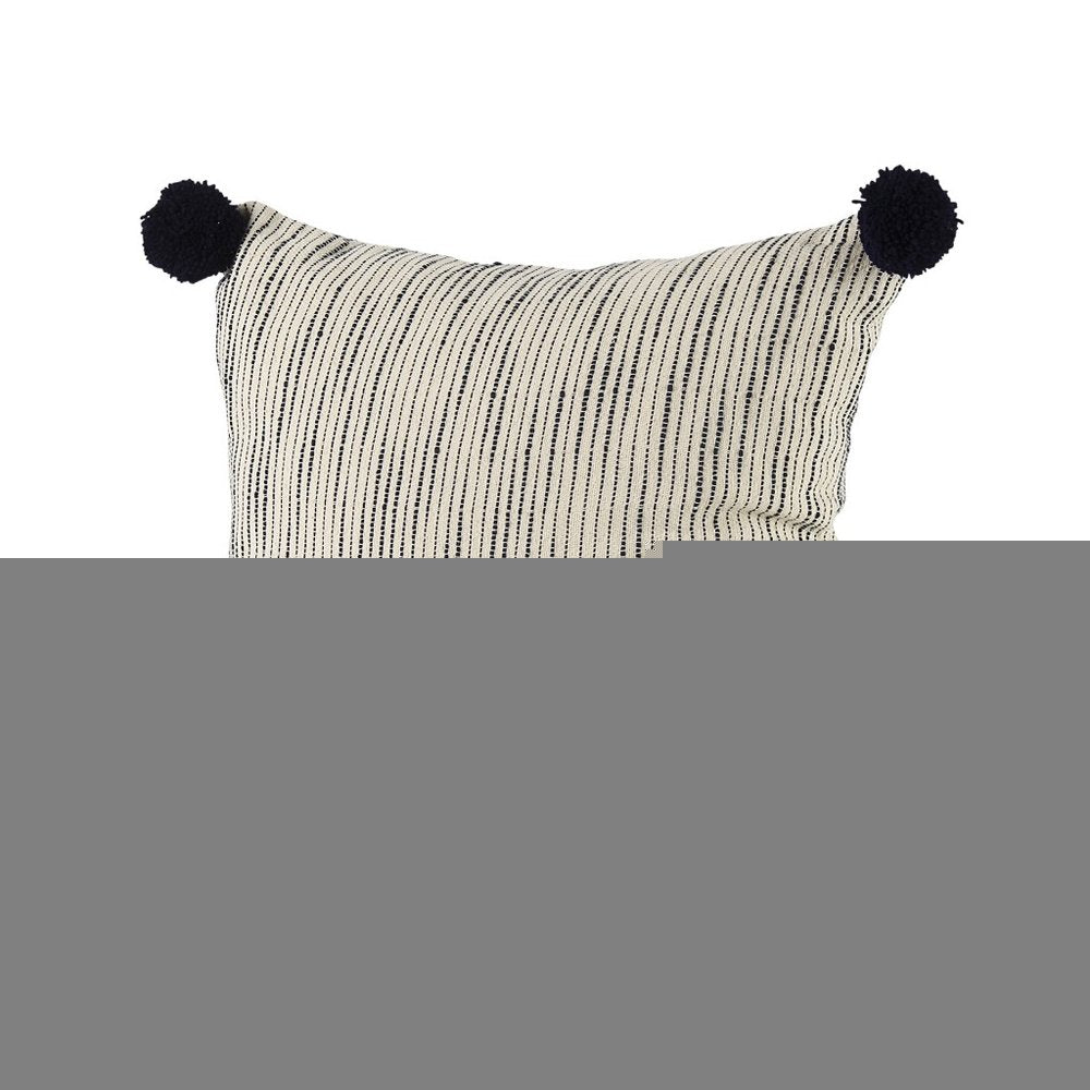 Beige And Midnight Pom Pom Square Accent Pillow Cover