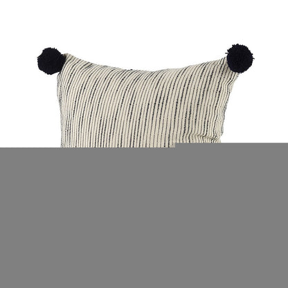 Beige And Midnight Pom Pom Square Accent Pillow Cover