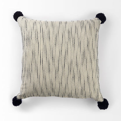 Beige And Midnight Pom Pom Square Accent Pillow Cover