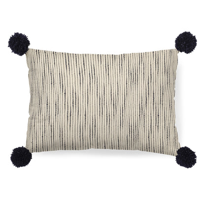 Beige And Midnight Pom Pom Lumbar Accent Pillow Cover