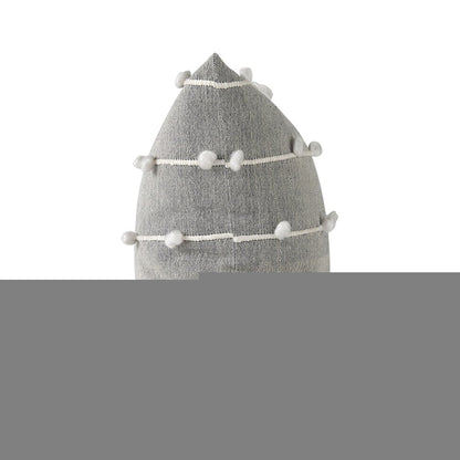 20" Gray and White Striped Linen Throw Pillow Cover With Embroidery and Pom Poms