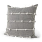20" Gray and White Striped Linen Throw Pillow Cover With Embroidery and Pom Poms