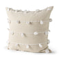 20" Cream And White Striped Canvas Throw Pillow Cover with Embroidery And Pompoms